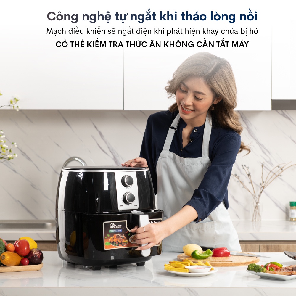 Nồi chiên không dầu 5L - 7.5L Nhật Bản Nhập Khẩu FujiE tự ngắt tặng kèm gắp, Nồi chiên ko dầu cơ không hơi nước 7 lít