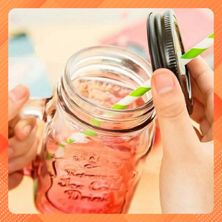 FREESHIP TOÀN QUỐC 50K - Bộ 10 Ly Quai Thủy Tinh Uống Trà Sữa 450ml - Camdaglassco Nắp Ngẫu Nhiên
