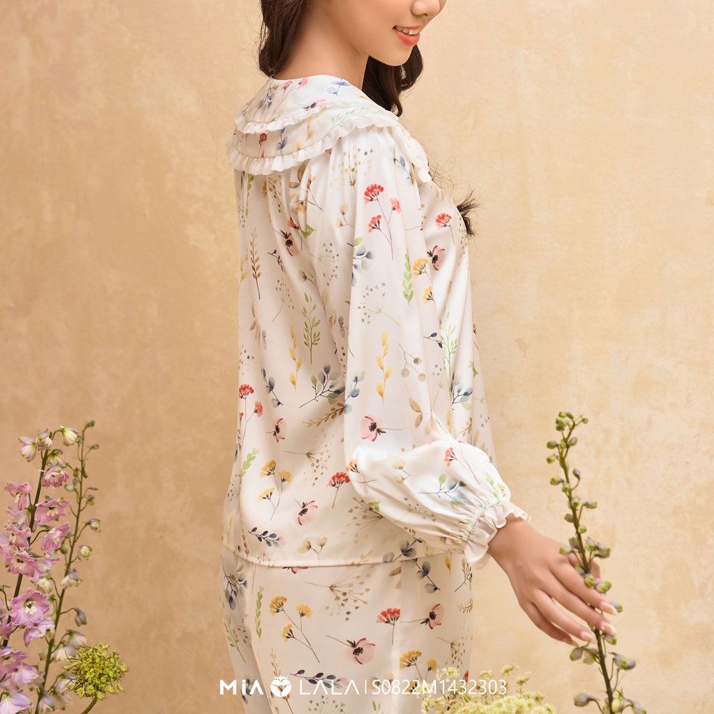Bộ mặc nhà lụa cao cấp họa tiết thiết kế độc đáo tay dài quần dài MIALALA 2303 S0822M1432303