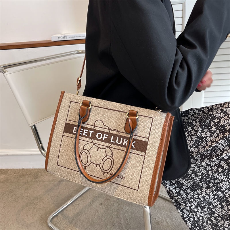 Túi vải tote dễ thương túi hộp vuông chịu vintage túi đeo chéo vải canvas đi học đi làm a4