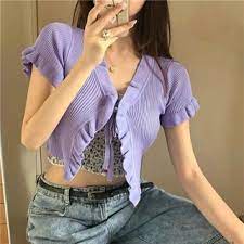 Set áo CROPTOP ngắn tay viền bèo - KÈM ÁO TRONG mã A01