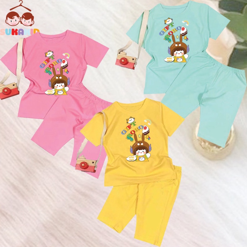 ( Km ) Combo 3 Đồ bộ tay ngắn quần lửng hình GIFT GOGO be từ 6kg-29kg.BDBG65.