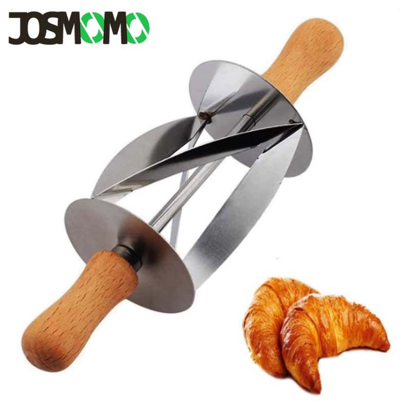 JOSMOMO 1 cái bếp thép không gỉ làm bánh mì sừng bò bánh mì bột bánh ngọt tay cầm bằng gỗ nướng phụ kiện đồ dùng nhà bếp