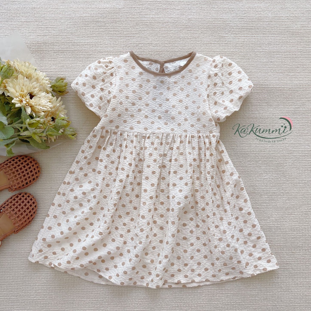 Váy babydoll chấm bi hở lưng chất liệu đũi xốp cao cấp (KM22-VA217) Kakummi
