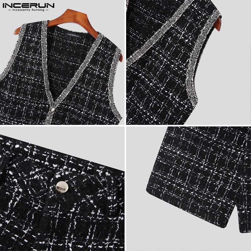 Set trang phục INCERUN áo ghi lê cổ chữ V + quần ngắn thời trang nam