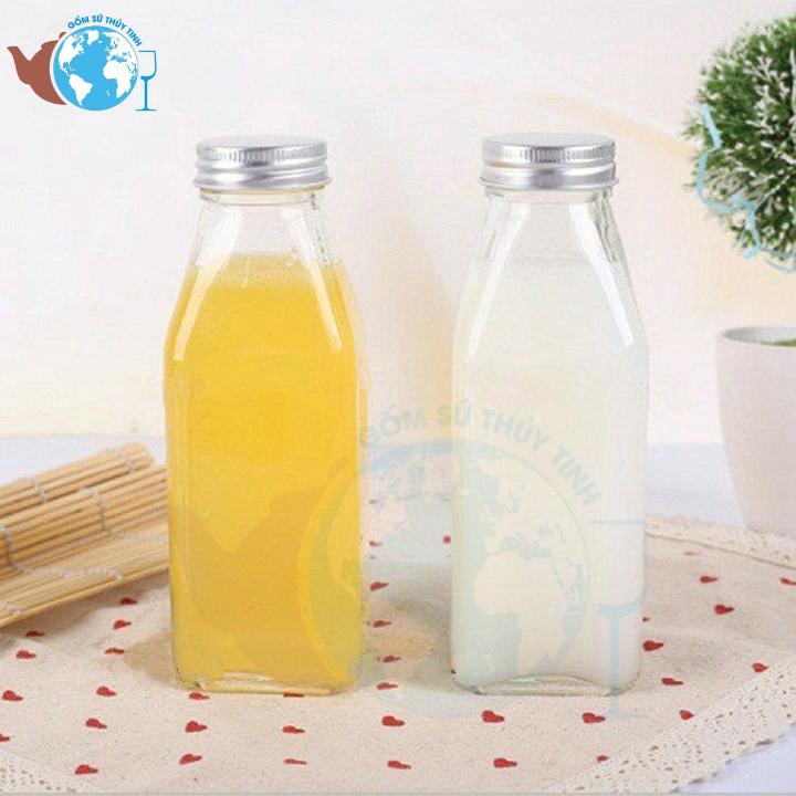 Chai thủy tinh vuông nắp nhôm 330ml đựng nước trái cây