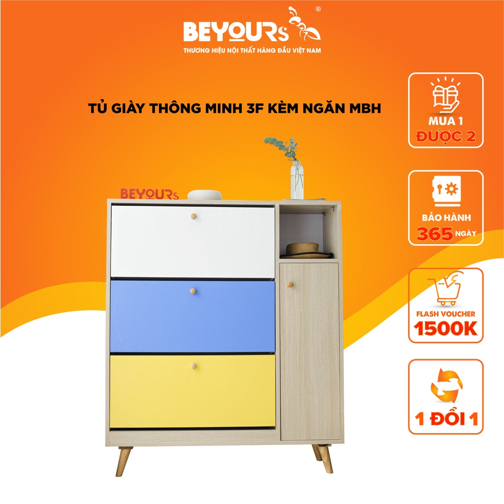 [LIFEMALL250156 -80K] Tủ Giày Dép Thông Minh Gỗ BEYOURs 3 Tầng Kèm Ngăn Mũ Bảo Hiểm - Nội Thất Lắp Ráp Phòng Khách