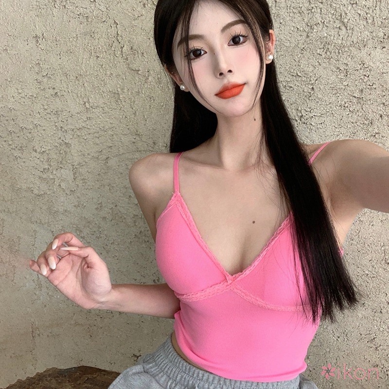 Áo Hai Dây Cổ Chữ V Phối Ren Phong Cách Hàn Quốc