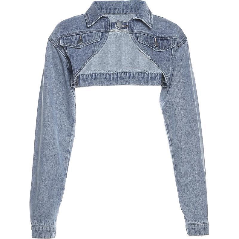 Jiashucheng Áo Khoác Denim Phong Cách Hong Kong Cá Tính Cho Nữ Thiết Kế Siêu Ngắn Dễ Phối Đồ