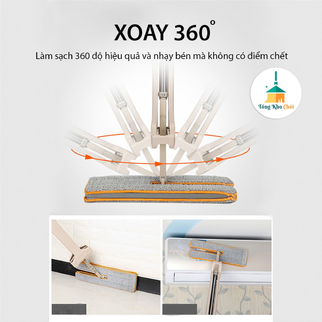 Cây lau nhà phẳng đa năng xoay 360 độ tự vắt Pulito, tặng kèm bông lau microfiber LS-CLN-M2