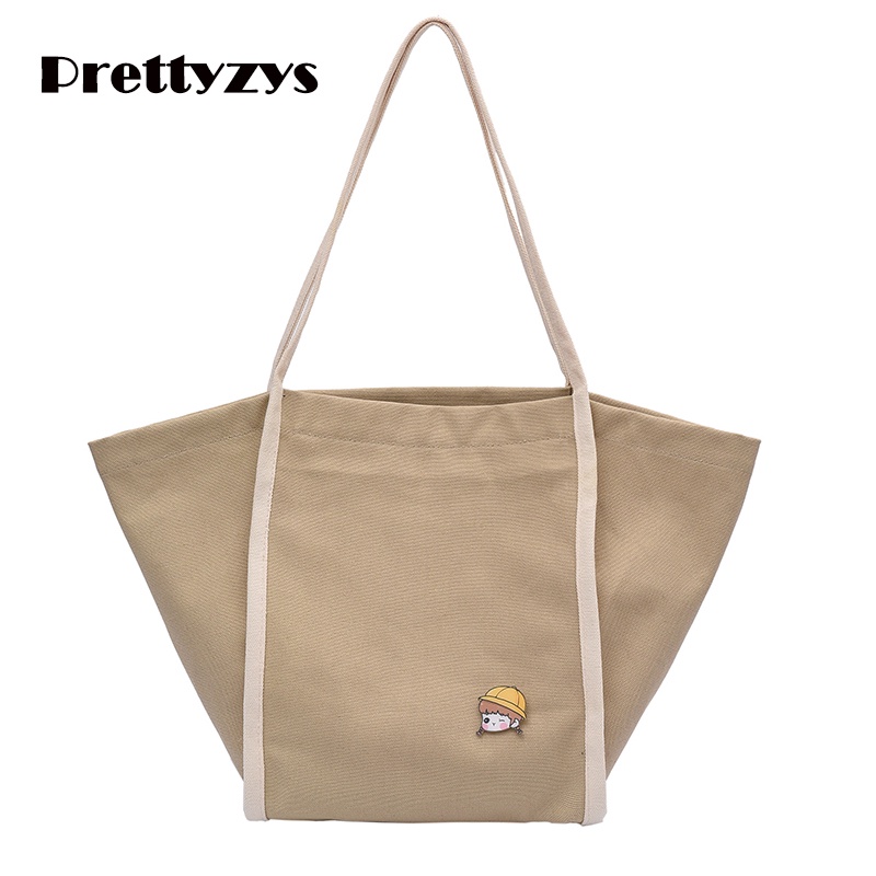 Túi xách Prettyzys bằng vải canvas thời trang Hàn Quốc cho nữ 2021