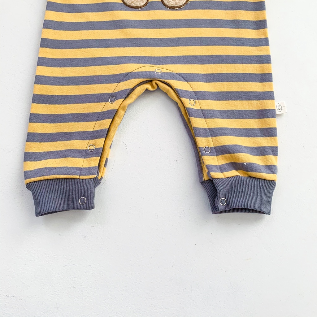 Áo liền quần dài tay kẻ sọc ngang họa tiết gấu hoạt hình dễ thương cho trẻ sơ sinh