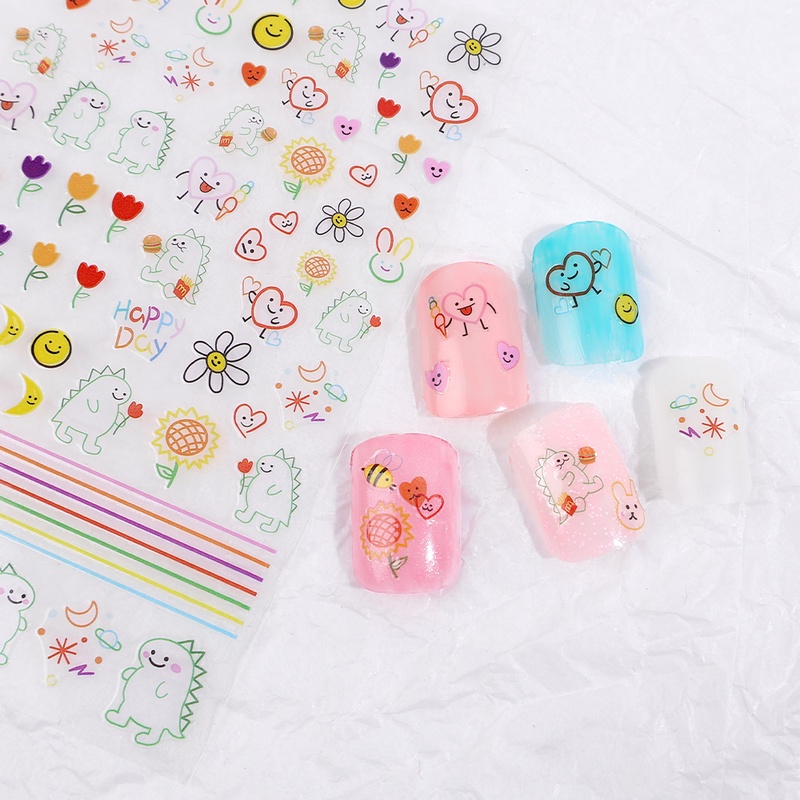 Miếng Dán Trang Trí Móng Tay Họa Tiết Khủng Long/ Pikachu Hoạt Hình DIY