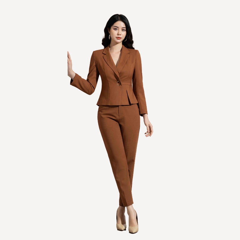 Bộ đồ vest nâu bò cổ K đũi nhật : Áo vest + Quần Toson B8299N31