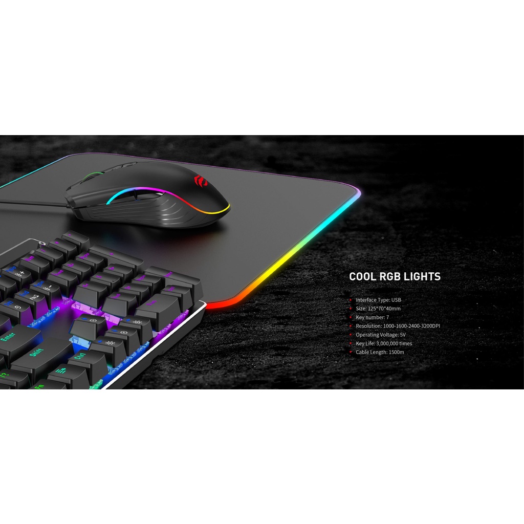 Chuột Gaming Có Dây Havit MS1006/ 7 Chế Độ/ 3200DPI/ Led RGB/ 3 Triệu Lần Nhấp Chuột - Hàng Chính Hãng