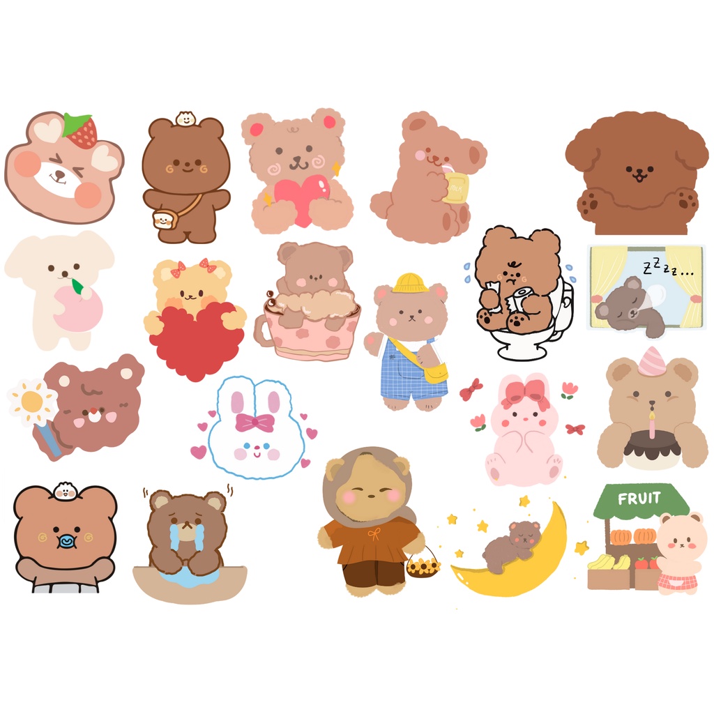 Set 20 hình dán sticker gấu thỏ Milkjoy cô gái Rorojump dễ thương trang trí sổ tay, toploader, máy tính