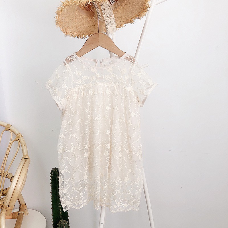 Đầm công chúa voan kem hoa Váy đầm babydoll bé gái