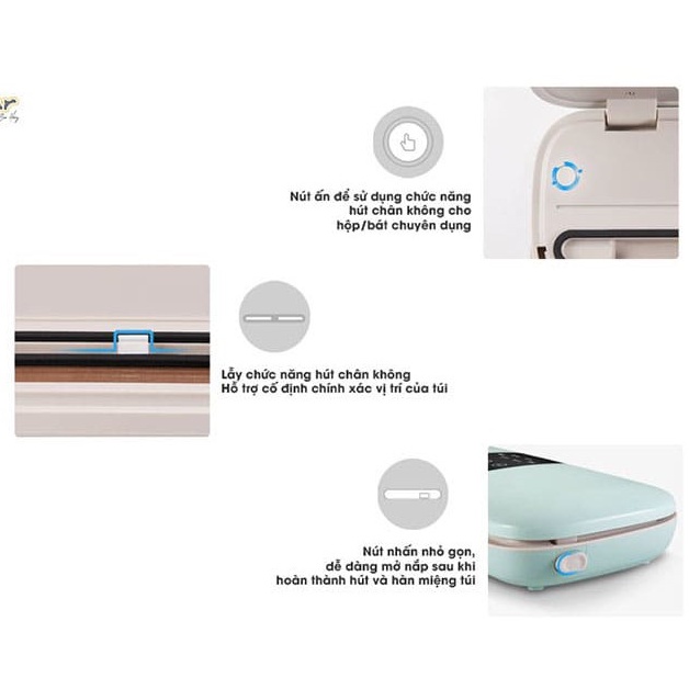 Máy hút chân không thực phẩm mini đa năng Bear FKJ-B01B1, hàn miệng túi bảo quản thực phẩm cảm ứng thông minh, BH 18th