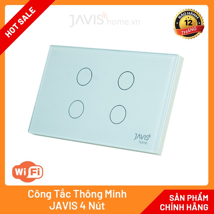 Công tắc cảm ứng thông minh JAVIS 4 Gang- Công tắc WIFI điều khiển qua ứng dụng Javis Home, điều khiển bằng tiếng Việt