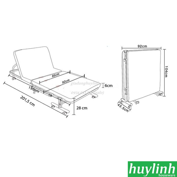 Giường xếp gấp bằng điện Nikita HQ85 - 85cm