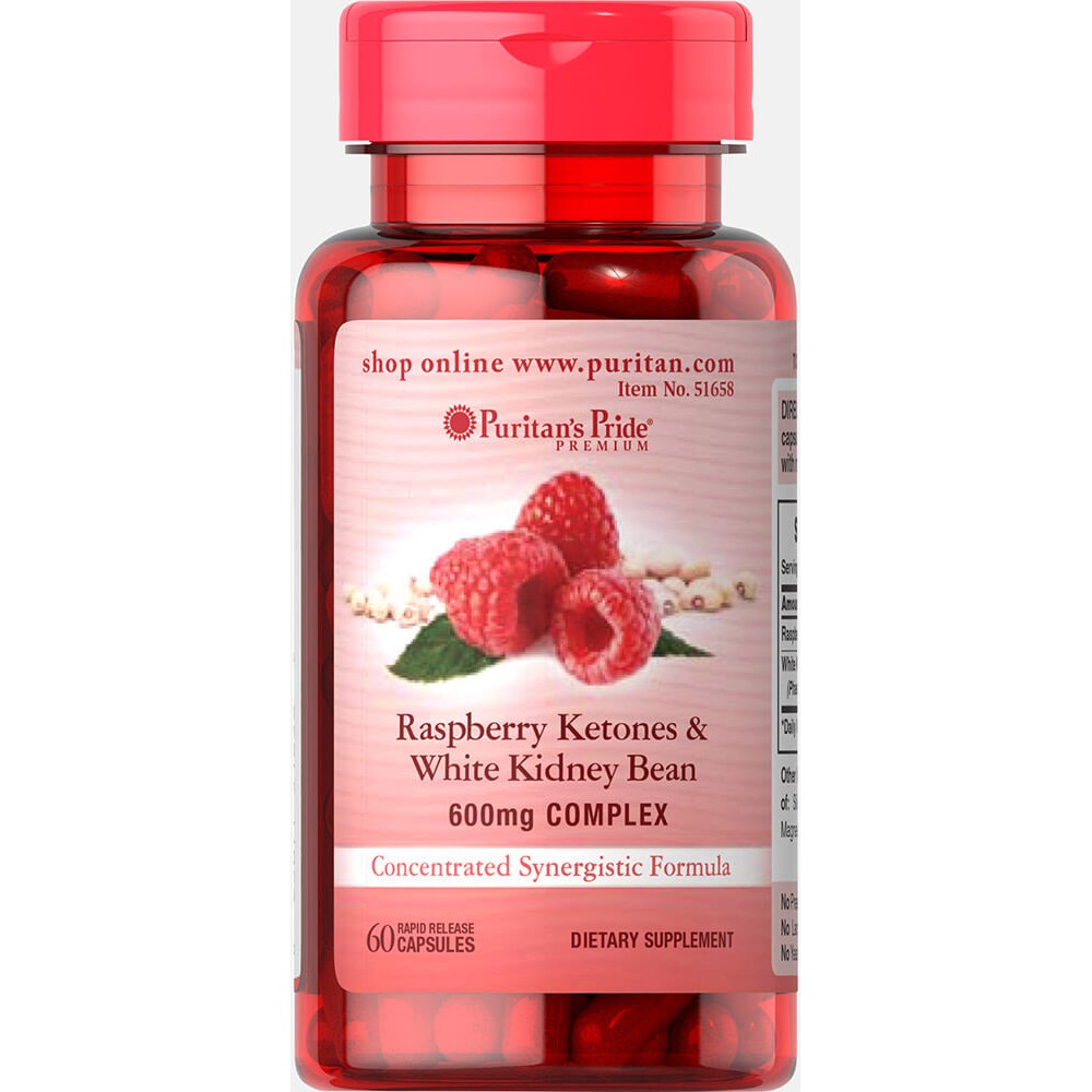 Viên uống hỗ trợ giảm cân Puritan's Pride Raspberry Ketones & White Kidney Bean 600mg Complex 60 viên