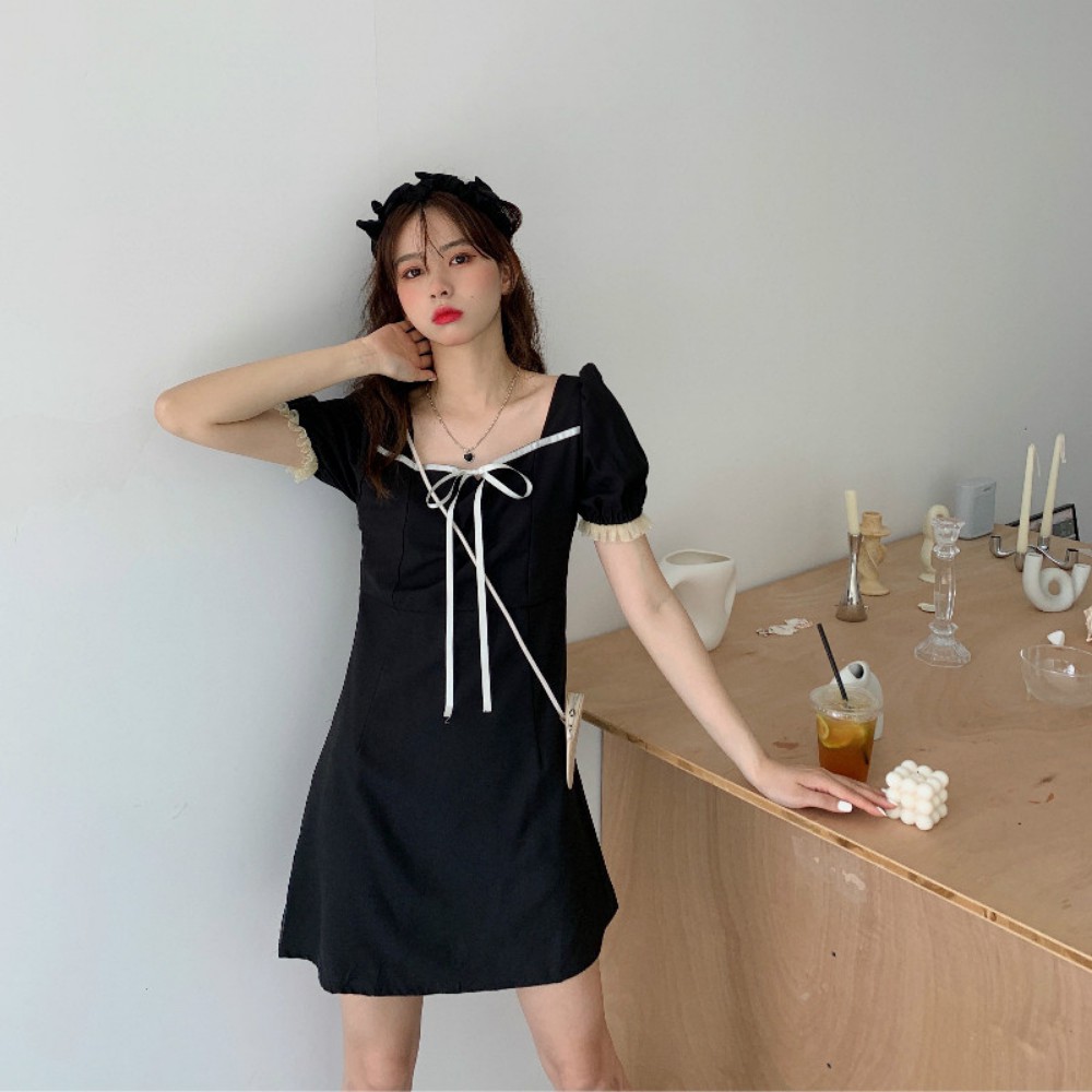 Váy nữ , váy đầm nữ thiết kế cổ vuông ngực thắt nơ , dáng váy ôm tay ngắn ATILA.SHOP | BigBuy360 - bigbuy360.vn