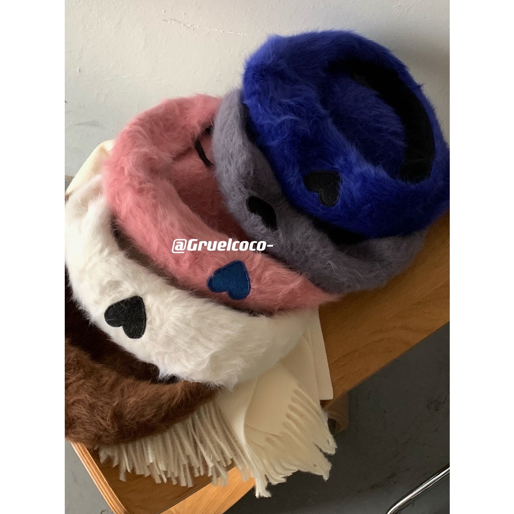 Congee Cocoa Mũ Beret Lông Thỏ Màu Trắng Thêu Hình Trái Tim Mùa Thu Đông Dành Cho Bạn Nữ