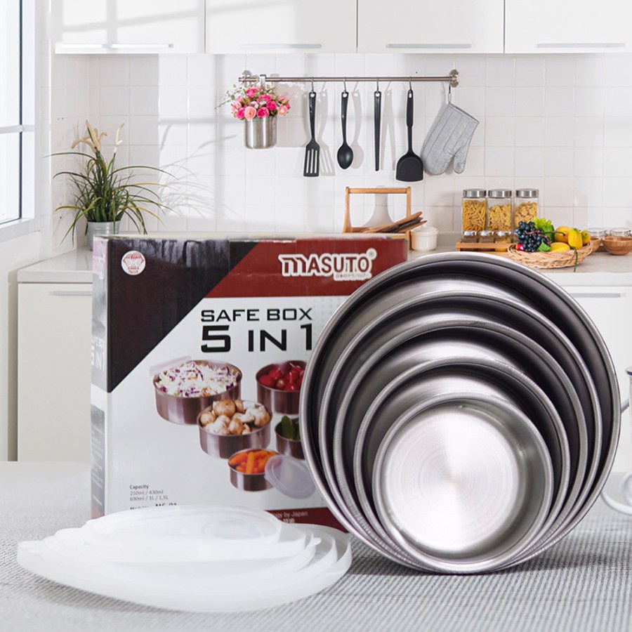 Bộ 5 hộp đựng thực phẩm Inox cao cấp Masuto 5in1 Công Nghệ Nhật Bản
