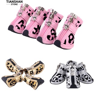 Set 4 chiếc giày bốt da giả họa tiết da báo chống trượt cho cún