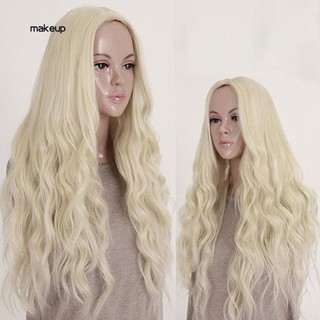 Tóc giả nữ xoăn dài bồng bềnh màu vàng sáng thời trang