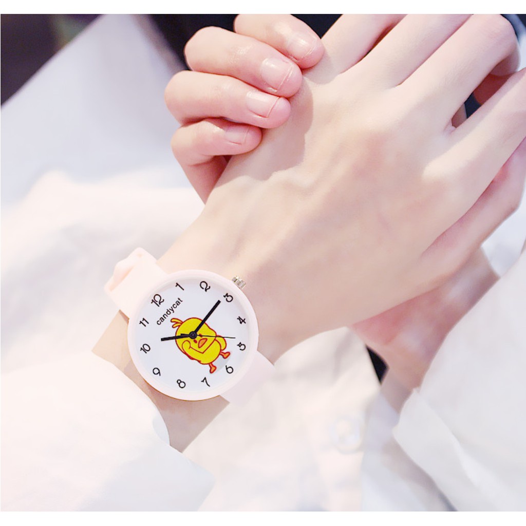 [Cực Đẹp] Đồng Hồ Nữ Dây Caosu Candycat Chú Vịt Vàng Phong Cách Hàn Quốc - Hazo