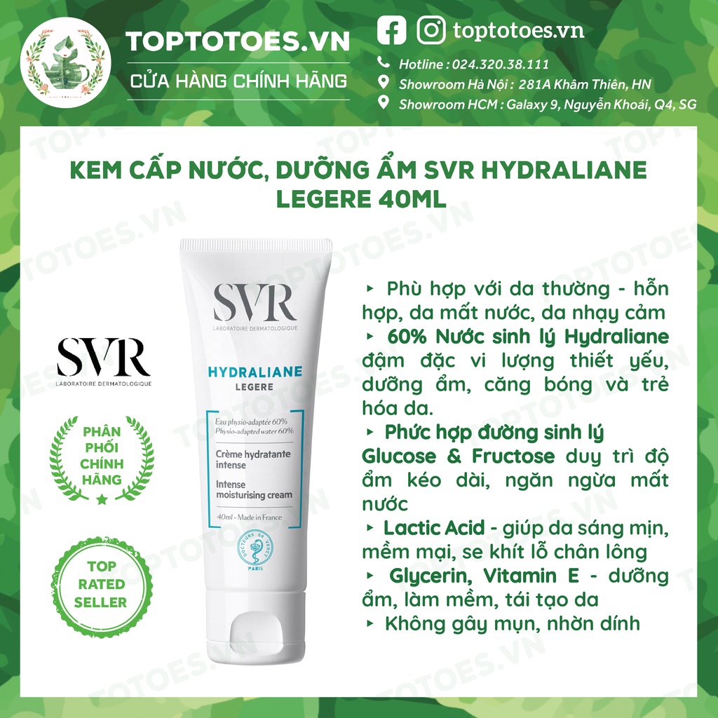 Kem cấp nước, dưỡng ẩm SVR Hydraliane Legere 40ml [NHẬP KHẨU CHÍNH HÃNG 100%]