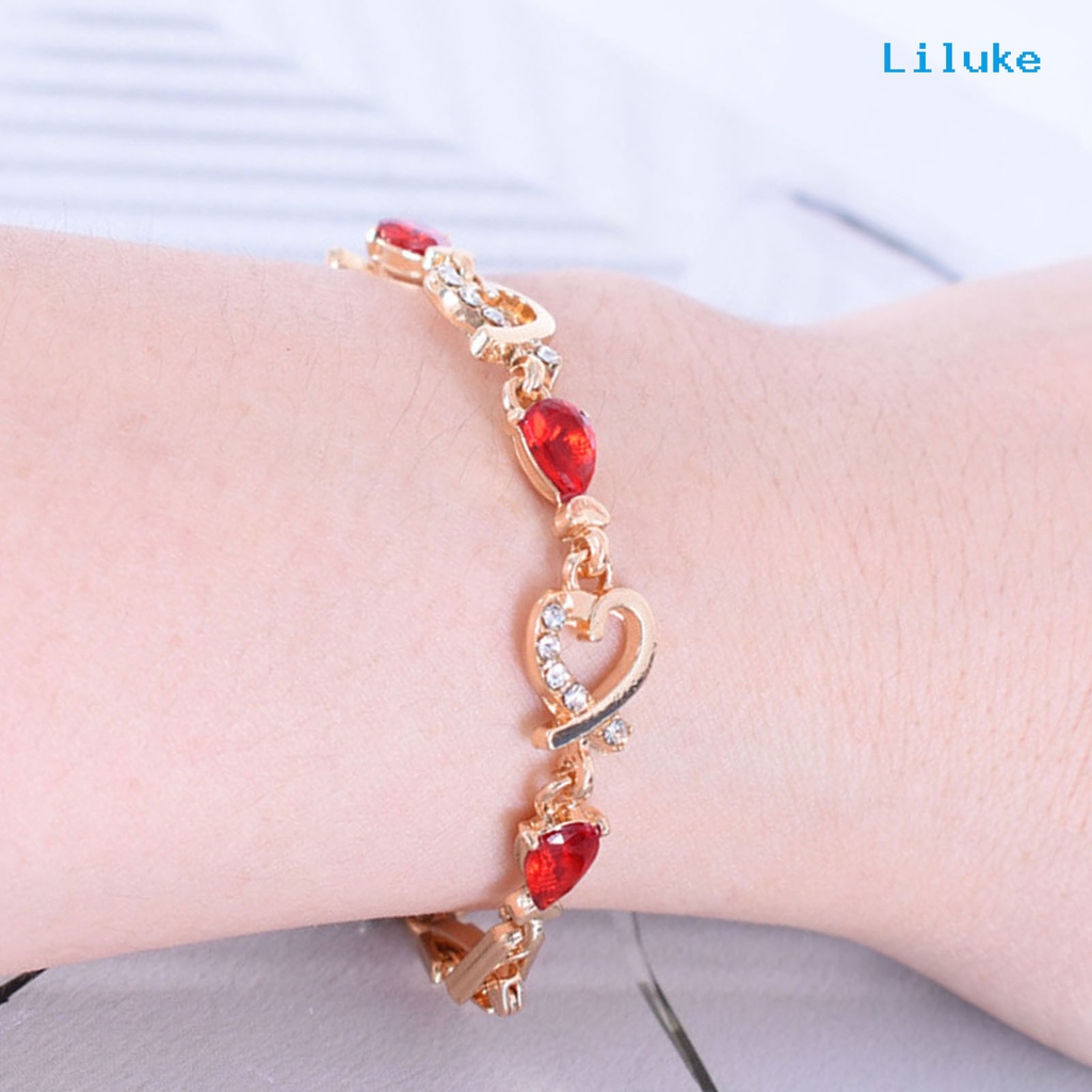 Vòng Tay Hợp Kim Mạ Bạc Trang Trí Hình Trái Tim Đính Đá Xinh Xắn Cho Nữ