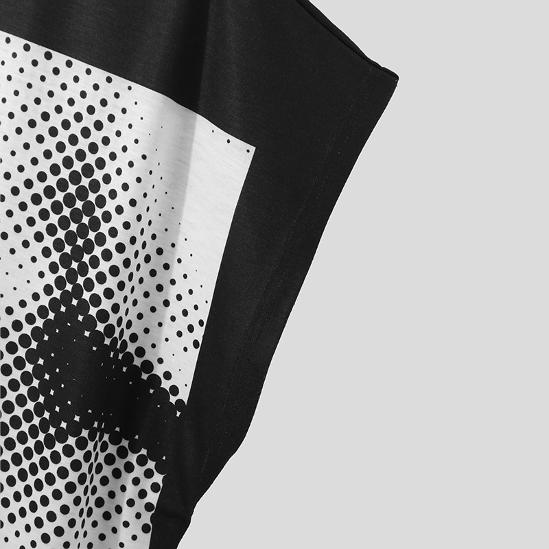 Áo thun INCERUN tay ngắn cổ tròn màu trắng + đen thời trang cho nam