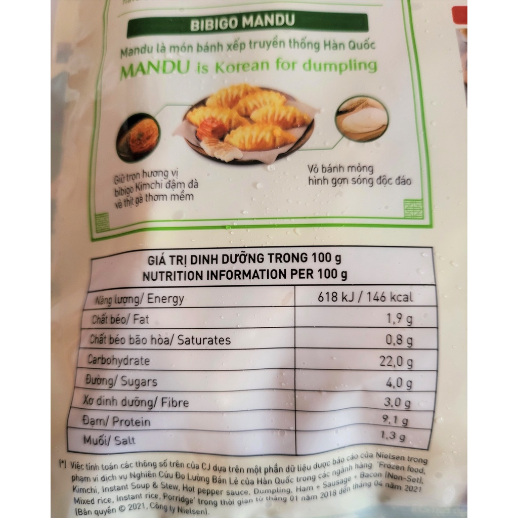 [Gói 350g – KIM CHI GÀ ] BÁNH XẾP MANDU HÀN QUỐC Bibigo [VN] CJ FOODS Dim Sum (nw0)