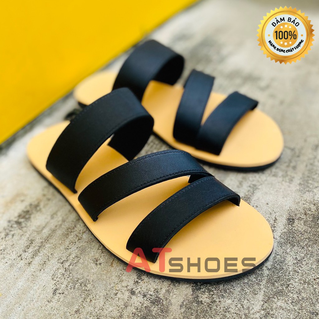 Dép Sandal Nam Atshoes Dép Da Bò Thật Đế Cao Su Chống Trơn Trượt XDSG201 (Đen - Nâu)