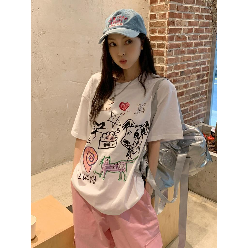Áo Thun Dáng Rộng Ngắn Tay In Hình Động Vật Phong Cách Mới Mùa Hè 64163