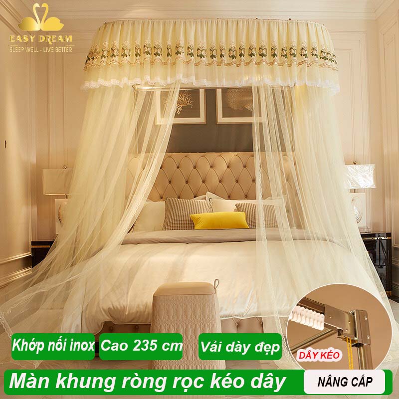 Màn khung kéo dây ròng rọc không khoan tường - Mùng ngủ cao cấp EASY DREAM - mùng ngủ cao cấp màn công chúa hiện đại