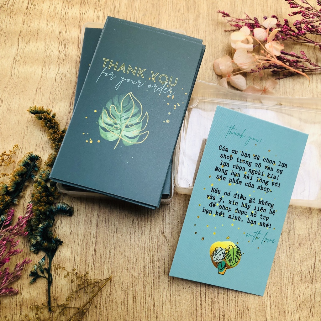 Hộp nhựa 100 thiệp cám ơn, card cảm ơn, thank you card mẫu 15, 55, 56 có lời nhắn dùng để tặng khách hàng