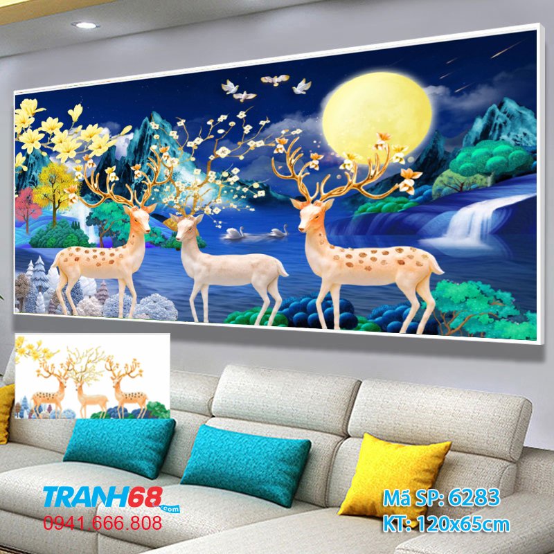 Tranh Đính Đá Mẫu Mới nhất Hươu Tài lộc.