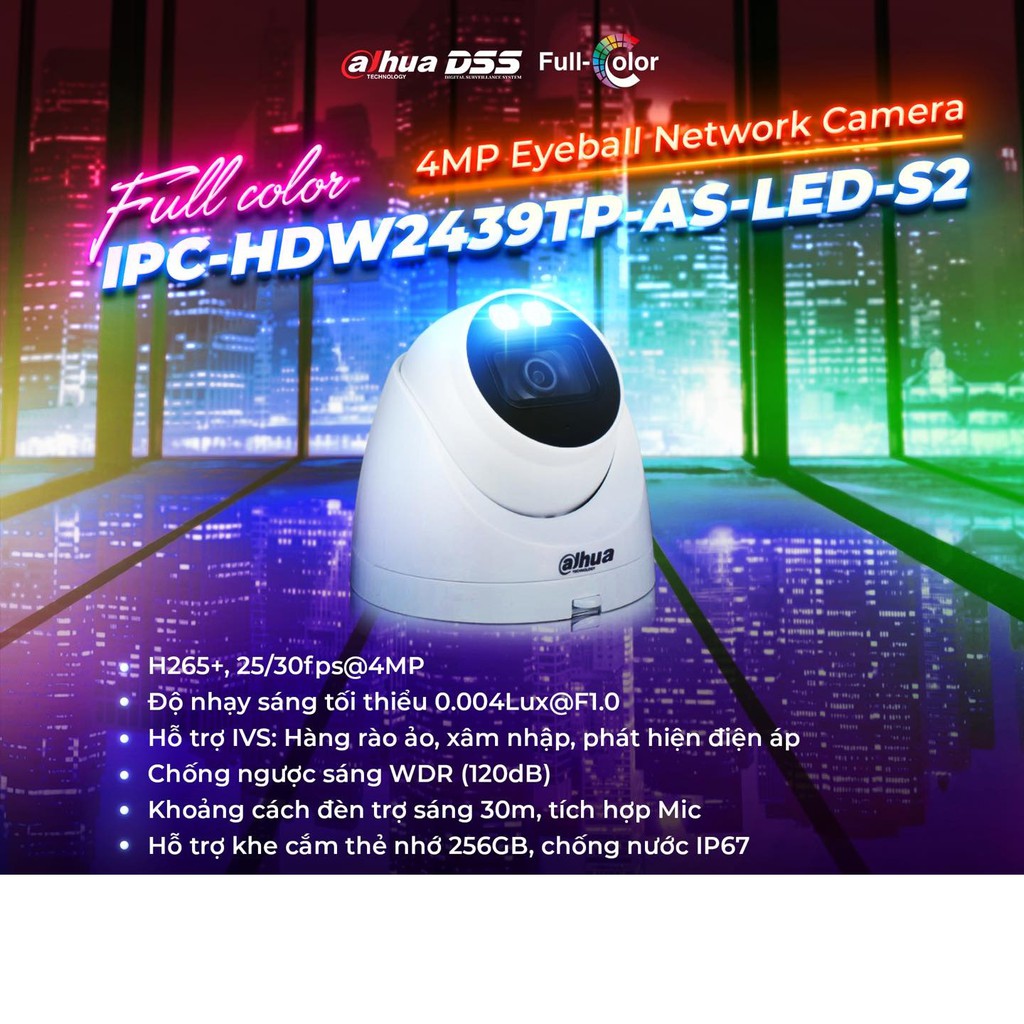 Camera Giám Sát, Camera IP DAHUA DH-IPC-HDW3249TMP-AS-LED 2.0 Megapixel hàng chính hãng DSS