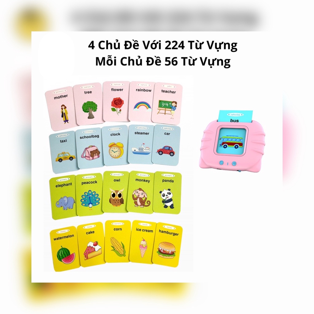 Máy Đọc Thẻ Flashcard Tiếng Anh Dành Cho Trẻ Em Gồm 224 Từ Vựng Không Có Sóng Điện Từ