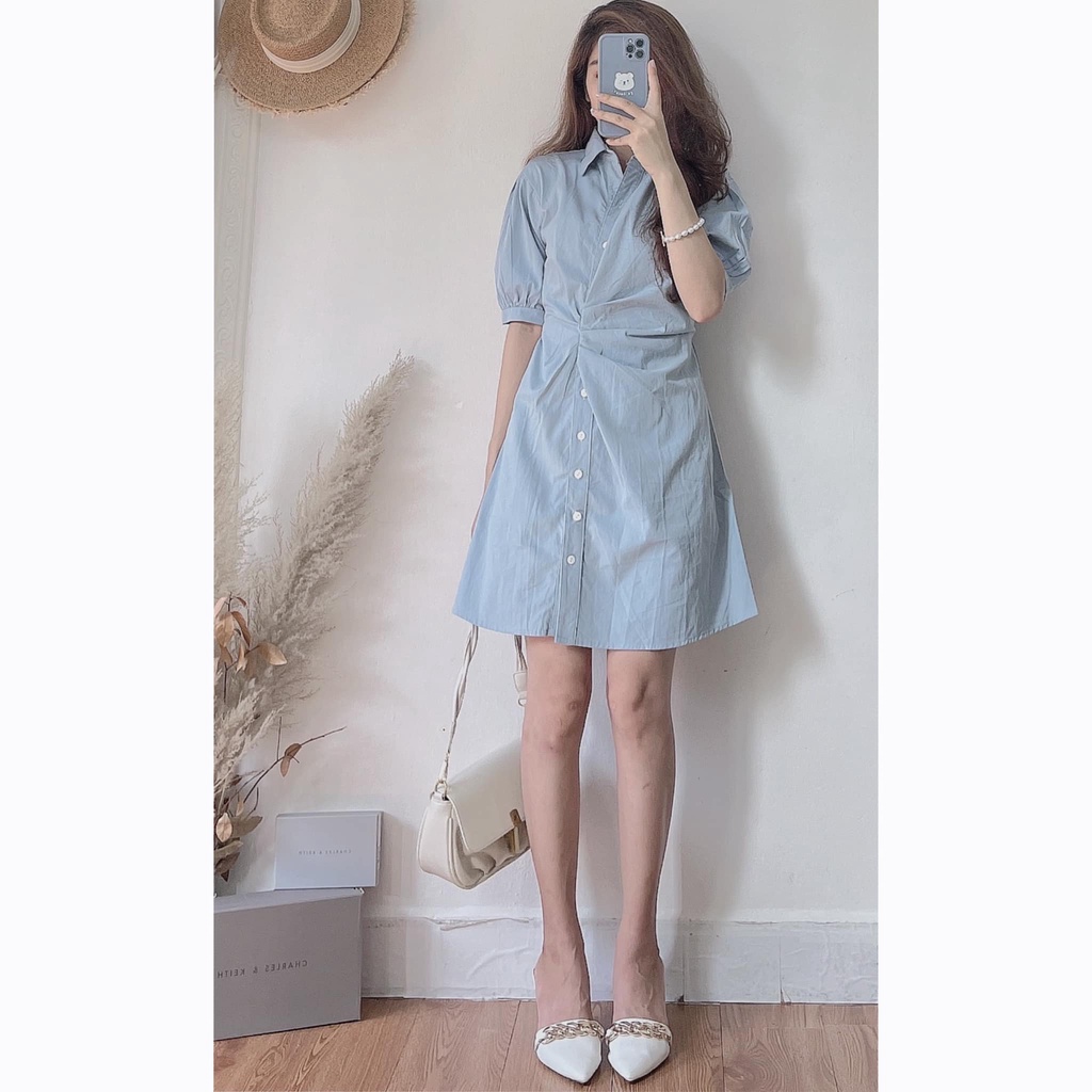 Váy trắng body cổ sơ mi ngắn chiết chun eo ulzzang bo tay cộc cúc dọc , Đầm thiết kế dự tiệc dáng dài | BigBuy360 - bigbuy360.vn