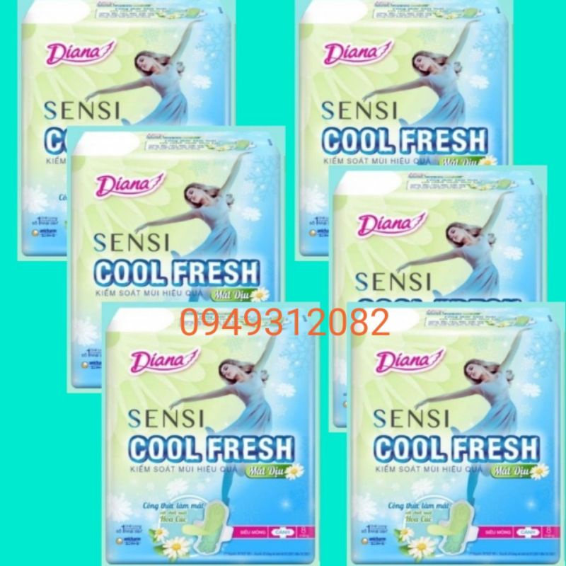 Combo 6 gói Băng vệ sinh Diana Sensi cool hoa cúc dịu nhẹ 8 miếng/gói