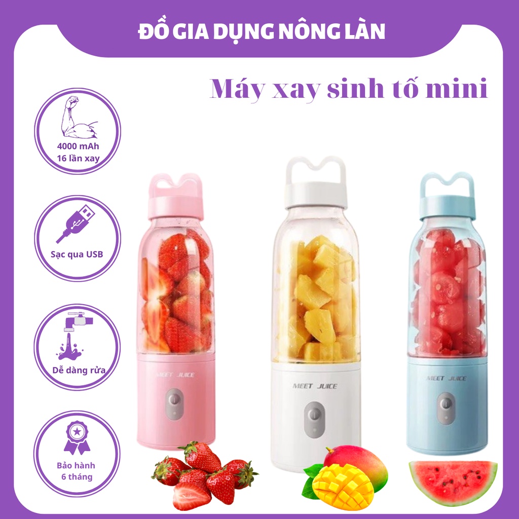 Máy xay sinh tố mini cầm tay Meet Juice Loại Tốt NL SHOP , Máy Xay Sinh Tố Mini Sạc Pin Qua Cổng Usb Tiện Lợi