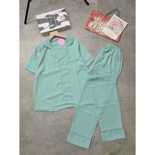 BỘ PIJAMA MẪU TRƠN CHẤT LỤA MANGO CỘC DÀI HÀNG THIẾT KẾ