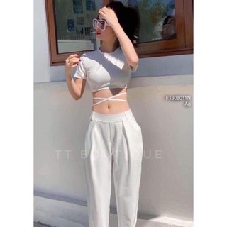 Áo thun cổ tròn croptop cột dây