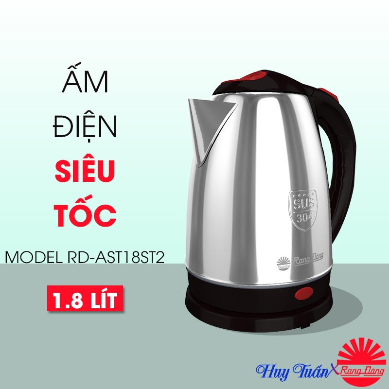 Ấm siêu tốc - Bình đun nước siêu tốc sôi nhanh tự ngắt 1.8 lít thân inox - chính hãng Rạng Đông RD-AST18ST2
