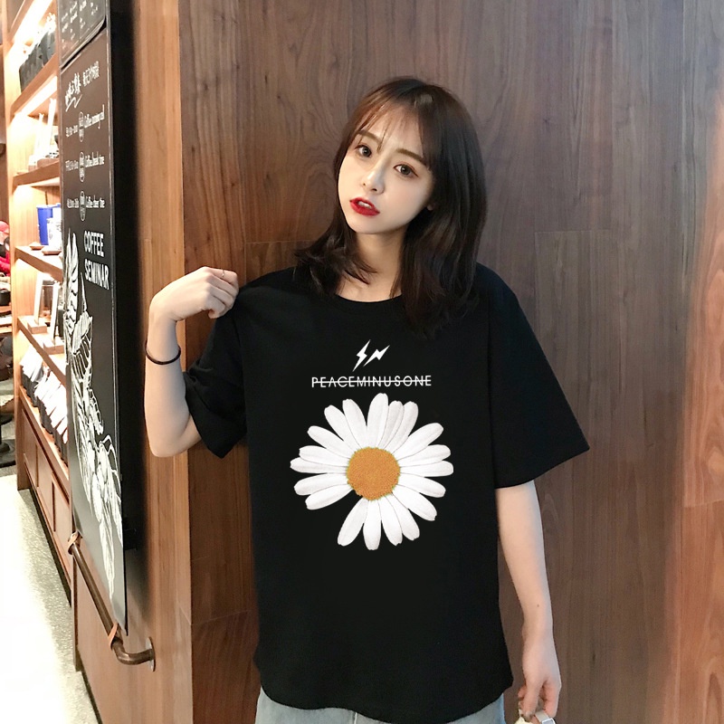 Áo Phông Nữ Form Rộng Dáng Unisex Hoa Cúc, Áo Thun Tay Lỡ Freesize Chất Cotton Co Dãn 4 chiều