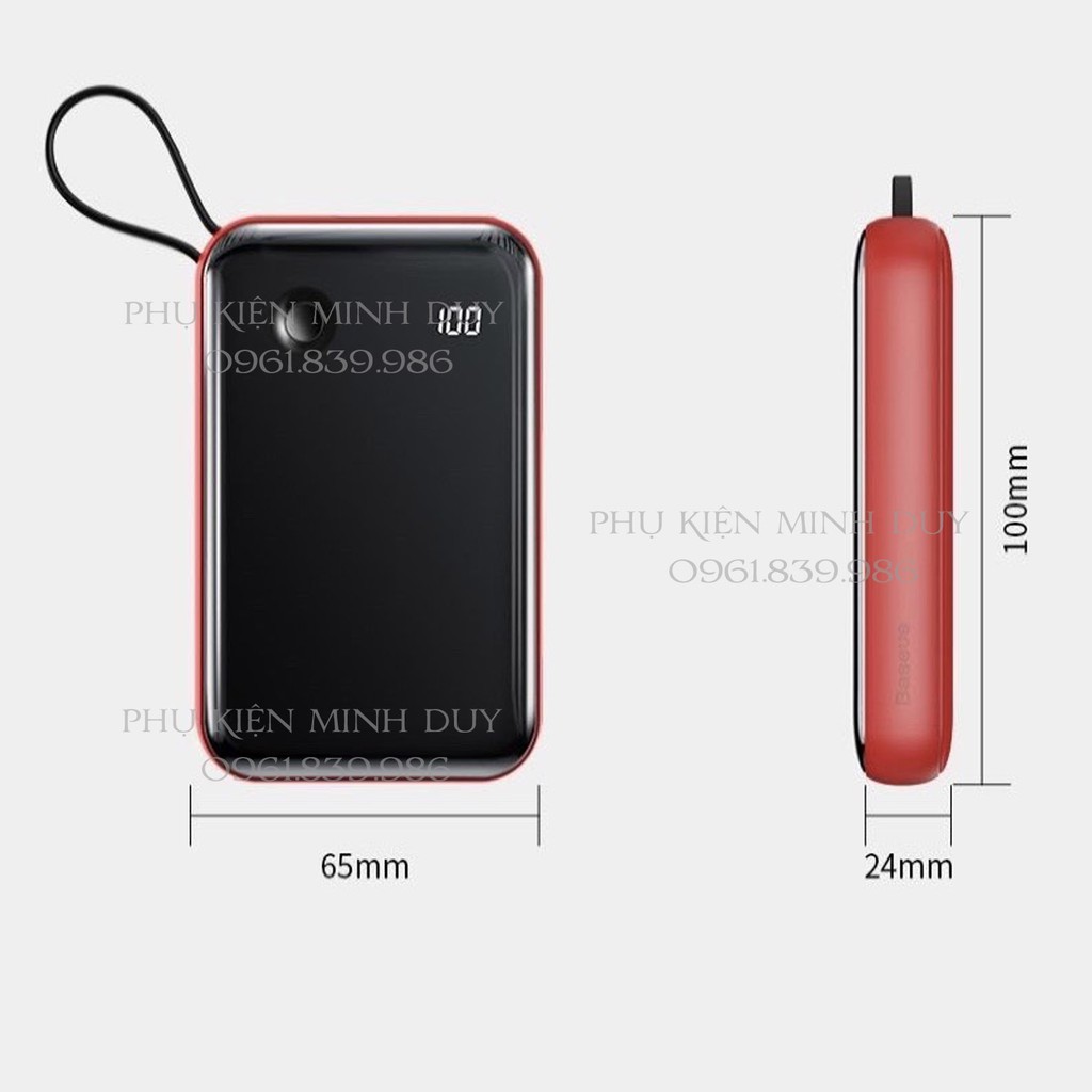 Pin dự phòng sạc nhanh tích hợp cáp sạc đeo tay Baseus Mini S Digital Display (3A/15W, PD/QC, 10.000mAh...) ❤